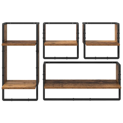 Vägghyllset 4 pcs Gammalt trä 65 x 25 x 30 cm Konstruerat trä
