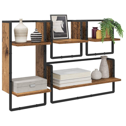 Vägghyllset 4 pcs Gammalt trä 65 x 25 x 30 cm Konstruerat trä