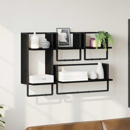 Vägghyllset 4 pcs Svart Ek 65 x 25 x 30 cm Konstruerat trä