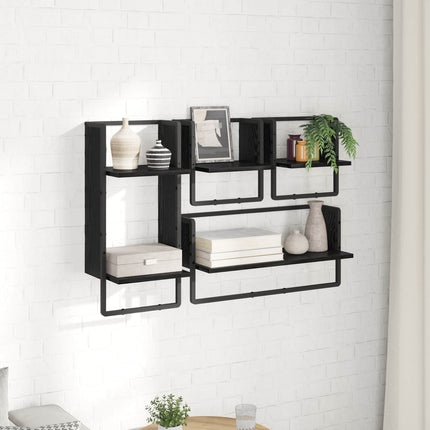 Vägghyllset 4 pcs Svart Ek 65 x 25 x 30 cm Konstruerat trä