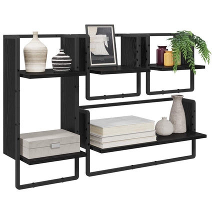 Vägghyllset 4 pcs Svart Ek 65 x 25 x 30 cm Konstruerat trä