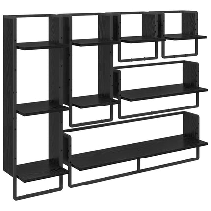 Vägghyllset 6 pcs Svart Ek 100 x 25 x 30 cm Konstruerat trä