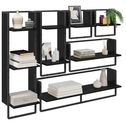 Vägghyllset 6 pcs Svart Ek 100 x 25 x 30 cm Konstruerat trä