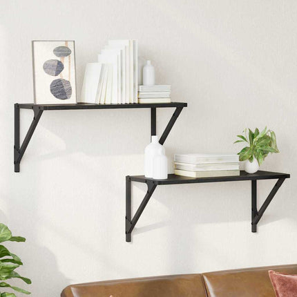 Vägg hyllor Väggmonterat 2 st Svart Ek 60 x 25 x 25,5 cm