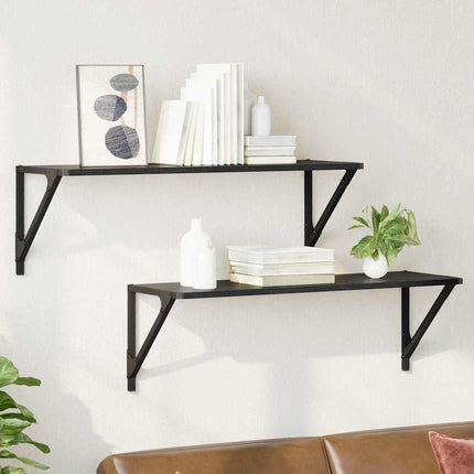 Vägg hyllor 2 pcs Svart Ek 80 x 25 x 25,5 cm Konstruerat trä