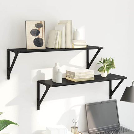 Vägg hyllor 2 pcs Svart Ek 80 x 25 x 25,5 cm Konstruerat trä