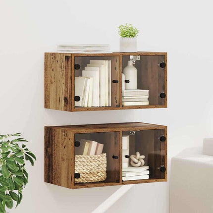 Väggskåp 2 pcs Gammalt trä 68 x 37 x 35 cm Konstruerat trä