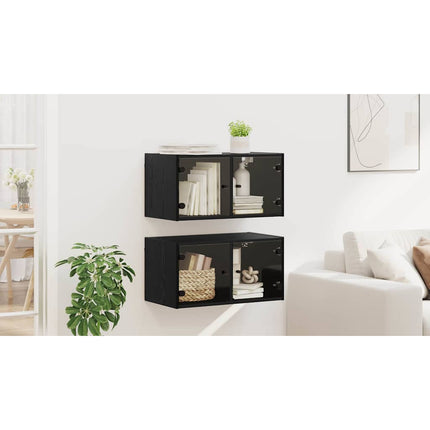 Väggskåp 2 st 68 x 37 x 35 cm Konstruerat trä Svart Ek