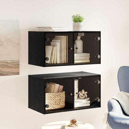 Väggskåp 2 pcs Svart Ek 68 x 37 x 35 cm Konstruerat trä