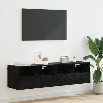 TV-väggskåp 2 pcs Svart Ek 60 x 30 x 30 cm Konstruerat trä