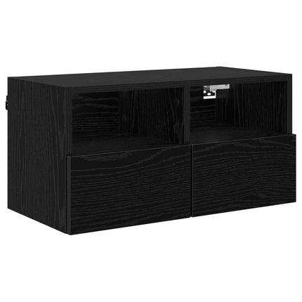 TV-väggskåp 2 pcs Svart Ek 60 x 30 x 30 cm Konstruerat trä