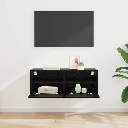 TV Vägghylla Svart Ek 80 x 30 x 30 cm Konstruerat trä