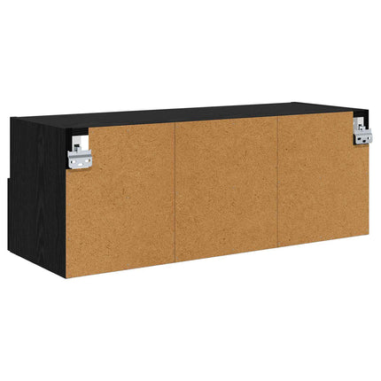 TV-väggskåp 2 pcs Svart Ek 80 x 30 x 30 cm Konstruerat trä