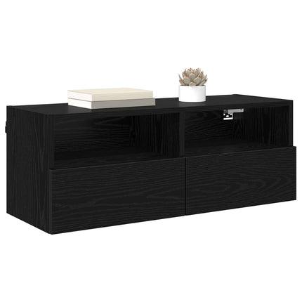 TV-väggskåp 2 pcs Svart Ek 80 x 30 x 30 cm Konstruerat trä