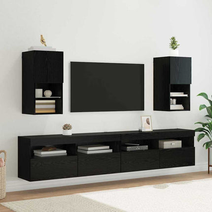 Väggmonterade TV-skåp med LED 2 pcs Svart Ek 30,5 x 30 x 60 cm