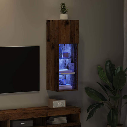 Väggmonterad TV-skåp med LED Gammalt trä 30,5 x 30 x 90 cm