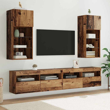 Väggmonterad TV-skåp med LED Gammalt trä 40,5 x 30 x 90 cm