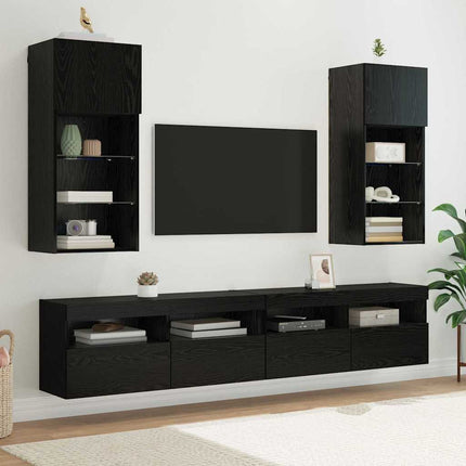 Väggmonterad TV-skåp Svart Ek 40,5 x 30 x 90 cm Konstruerat trä