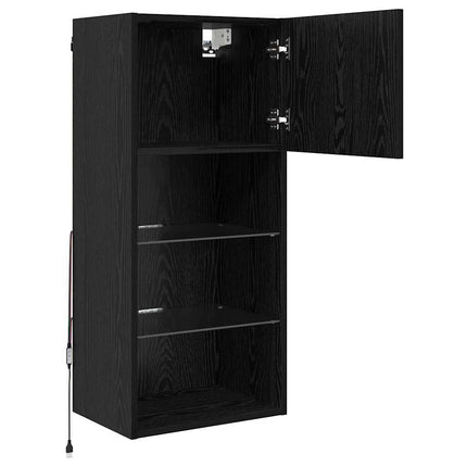 Väggmonterade TV-skåp med LED 2 pcs Svart Ek 40,5 x 30 x 90 cm