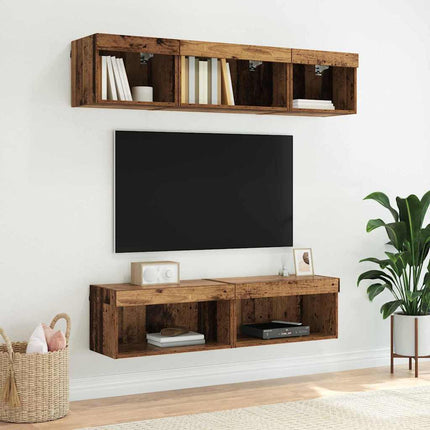 TV-bänkset med LED Gammalt trä 60 x 30 x 30 cm Konstruerat trä