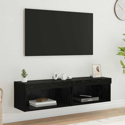 TV-bänkset 2 pcs Svart Ek 60 x 30 x 30 cm Konstruerat trä