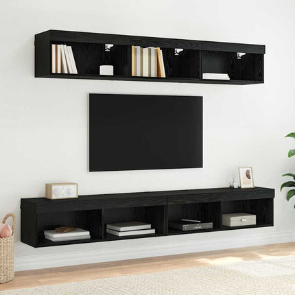 TV Vägghylla med LED Svart Ek 100 x 30 x 30 cm Konstruerat trä