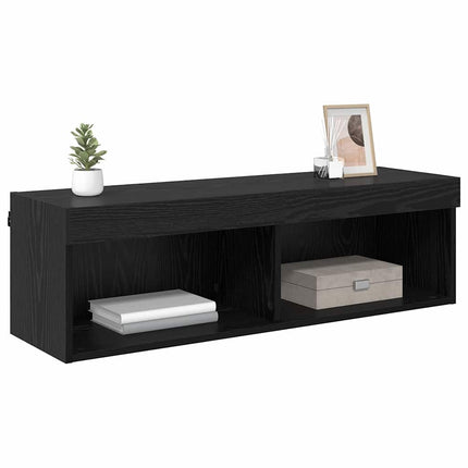 TV Vägghylla med LED Svart Ek 100 x 30 x 30 cm Konstruerat trä