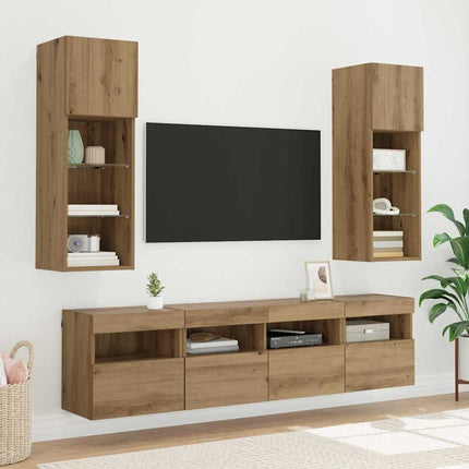 TV Vägghylla med LED Artisan Ek 40 x 30 x 40 cm Konstruerat trä