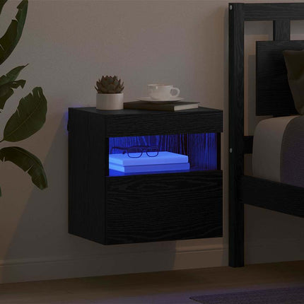 TV Vägghylla med LED Svart Ek 40 x 30 x 40 cm Konstruerat trä