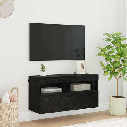 TV Vägghylla med LED Svart Ek 80 x 30 x 40 cm Konstruerat trä