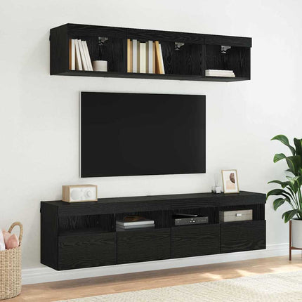 TV Vägghylla med LED Svart Ek 80 x 30 x 40 cm Konstruerat trä