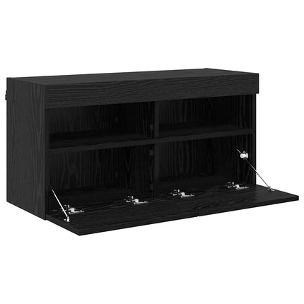 TV Vägghylla med LED Svart Ek 80 x 30 x 40 cm Konstruerat trä