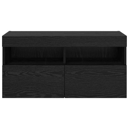 TV Vägghylla med LED Svart Ek 80 x 30 x 40 cm Konstruerat trä