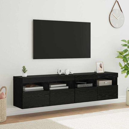 TV-väggskåp 2 pcs Svart Ek 80 x 30 x 40 cm Konstruerat trä