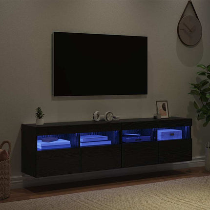 TV-väggskåp 2 pcs Svart Ek 80 x 30 x 40 cm Konstruerat trä