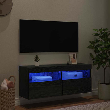 TV Vägghylla med LED Svart Ek 100 x 30 x 40 cm Konstruerat trä