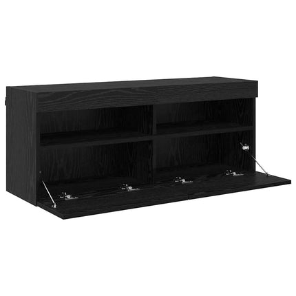 TV Vägghylla med LED Svart Ek 100 x 30 x 40 cm Konstruerat trä