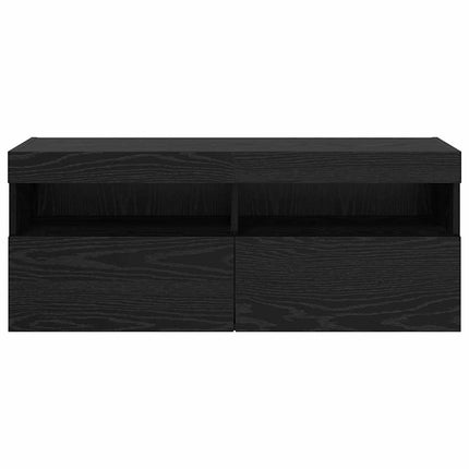 TV Vägghylla med LED Svart Ek 100 x 30 x 40 cm Konstruerat trä