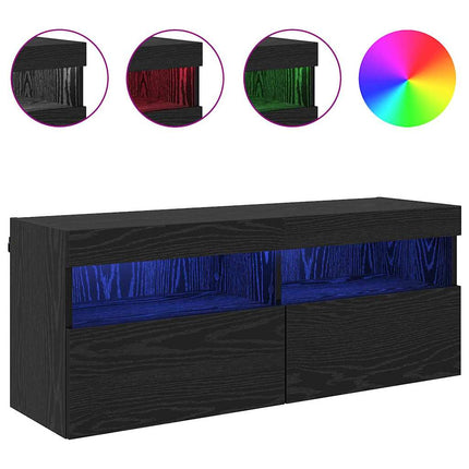 TV Vägghylla med LED Svart Ek 100 x 30 x 40 cm Konstruerat trä