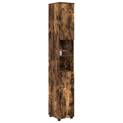 Badrumsskåp Rökt ek 30 x 35 x 192 cm Konstruerat trä & Metall