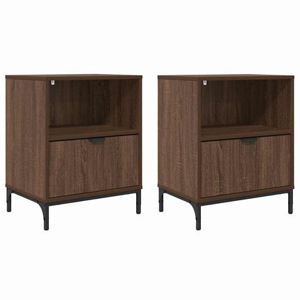 Nattduksbord 2 pcs brun ek 49 x 36 x 61 cm Konstruerat trä