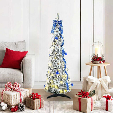 Konstgjord julgran med 50 LED-lampor med stativ Vit 120 cm PVC