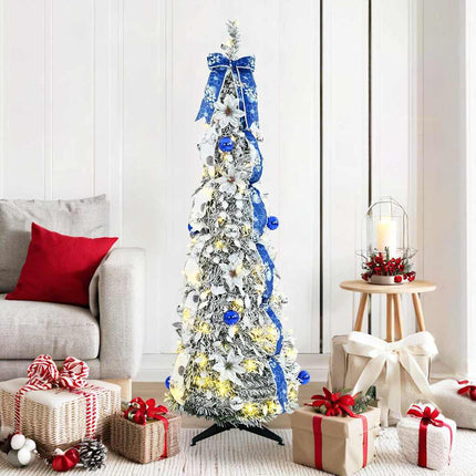 Konstgjord julgran med 100 LED-lampor med stativ Vit 150 cm PVC