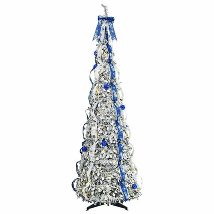 Konstgjord julgran med 200 LED-lampor med stativ Vit 210 cm PVC