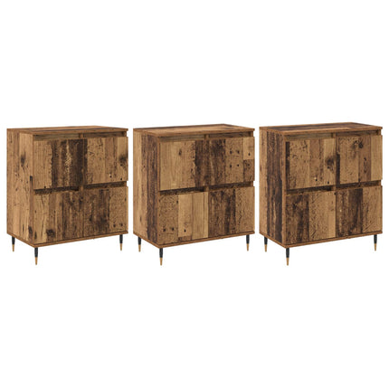 Förvaringsskåp 3 pcs Gammalt trä 60 x 35 x 70 cm