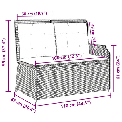 Trädgårdsbänk med kudde Svart och krämvit konstrotting