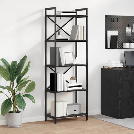 Hyllsystem Svart Ek 56 x 34 x 171 cm Konstruerat trä