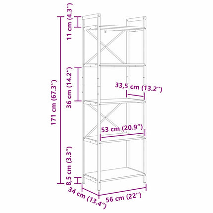 Hyllsystem Sonoma-ek 56 x 34 x 171 cm Konstruerat trä
