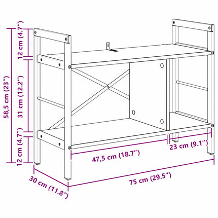 Hyllsystem 3 nivåer 75 x 30 x 58,5 cm Konstruerat trä Sonoma-ek