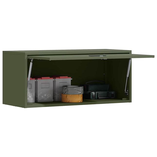 Vägghylla för garage Olivgrön 80 x 33 x 35 cm